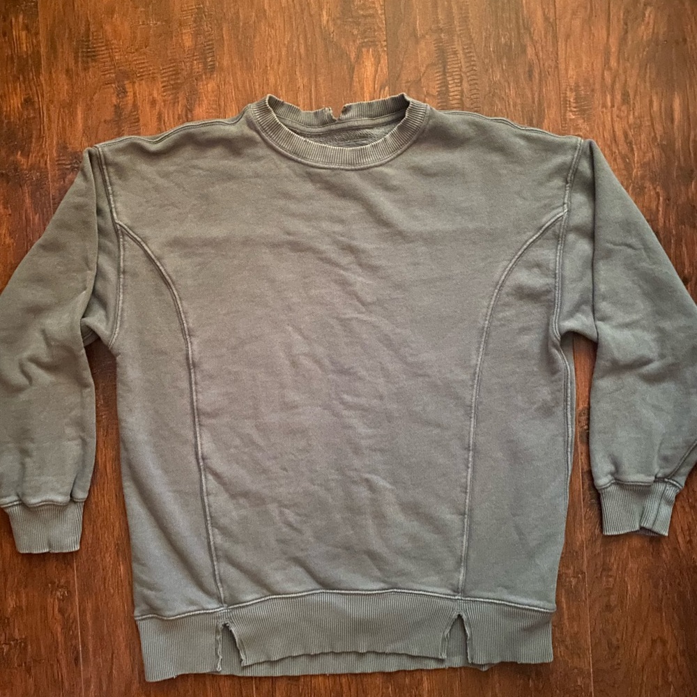 Aerie Army Green Distressed Oversized Crewneck Sweatshirt, NWOT